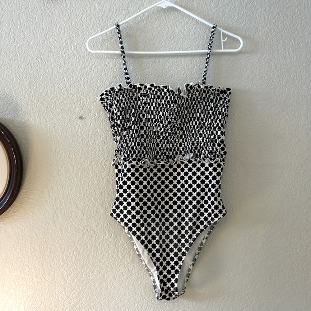 Solid&Striped one piece swimsuit *black & white checkered pattern* size medium